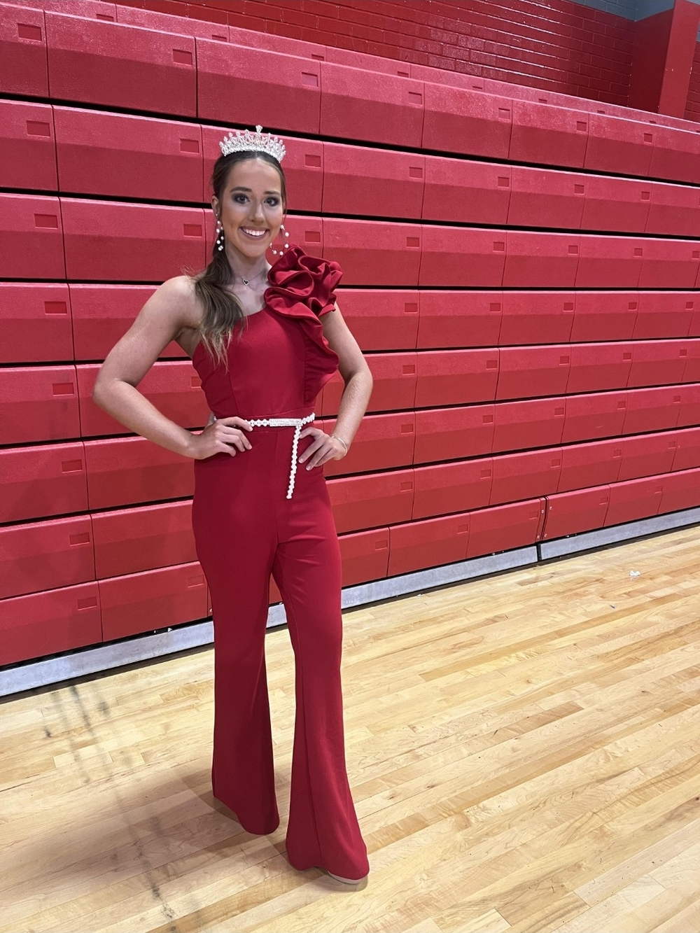 Red Ruffle One-Shoulder Jumpsuit - Picture 2 of 2